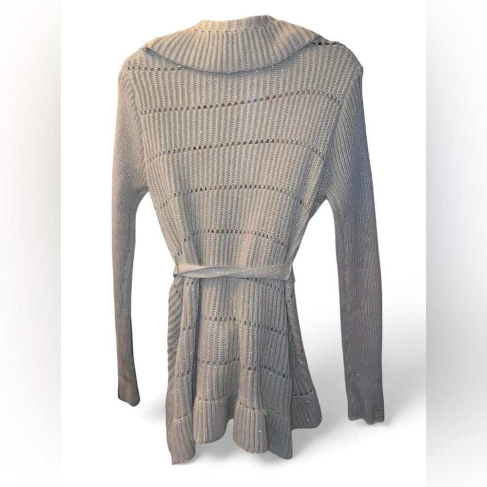 bebe Open-Front Belted Knit Cardigan - Light Beige - Picture 6 of 10